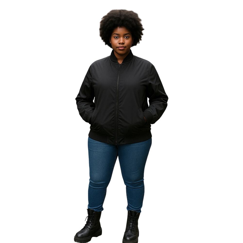 Zara Black Bomber Jacket with Ribbed Cuffs large minimalist